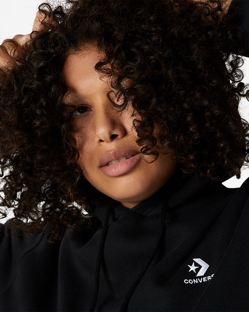 Women's Converse Go-To Embroidered Star Chevron Standard Fit Fleece Hoodie Black | AU 40189A